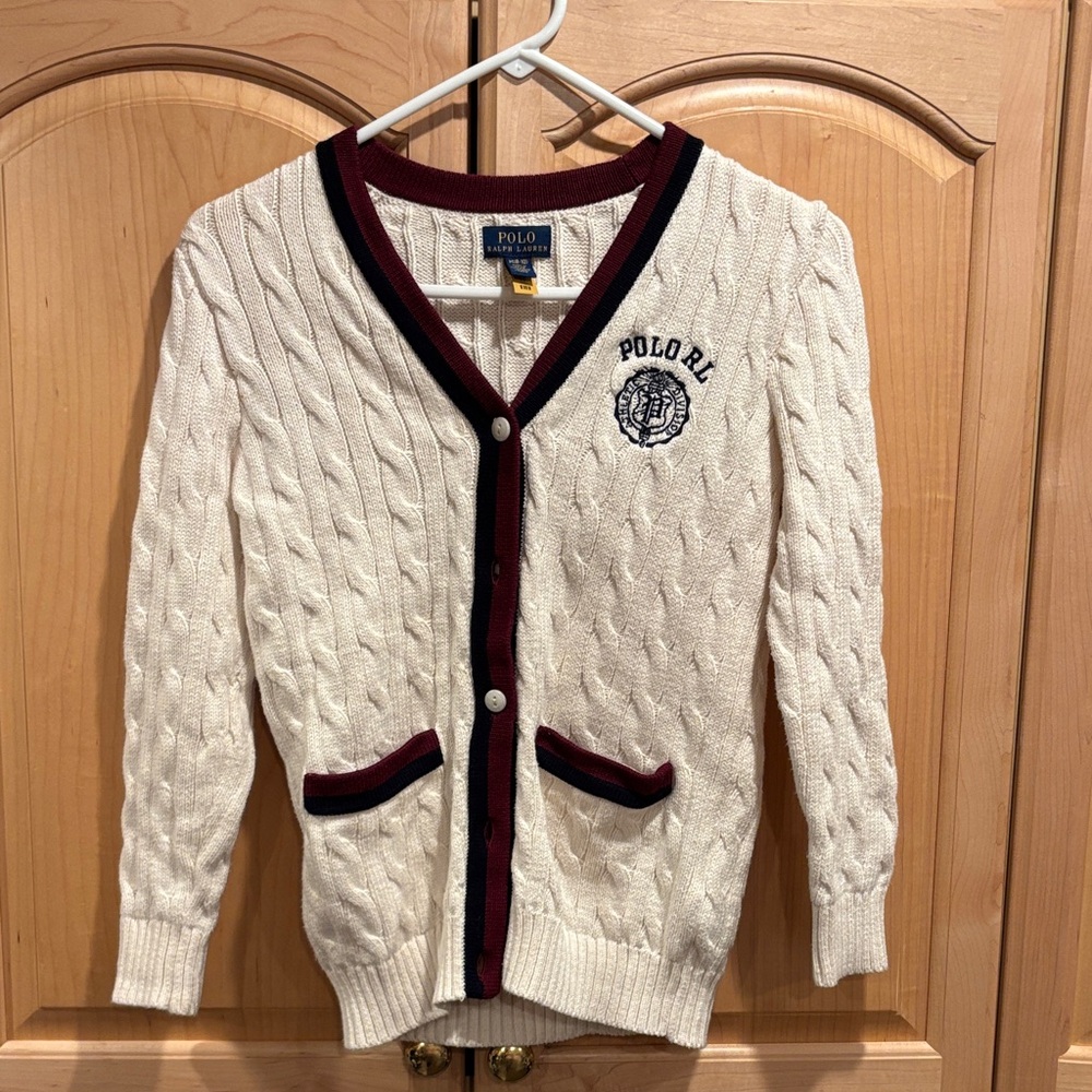 Polo by Ralph Lauren Kids Cable Knit Cardigan - Cream and Maroon